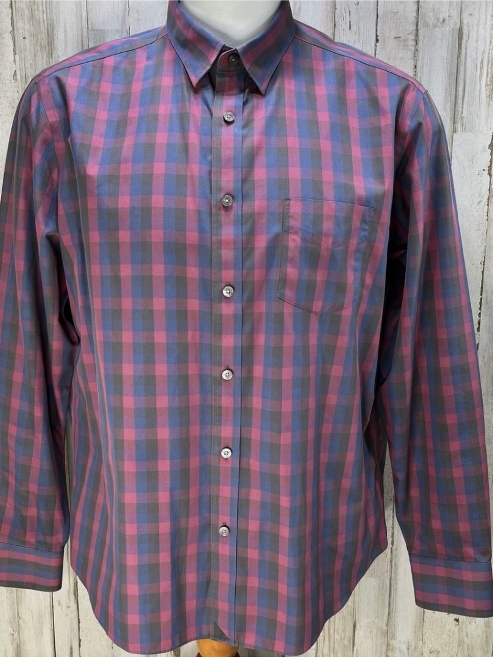 UNTUCKit Men’s Long-Sleeve Plaid Button-Down in Pink and Blue